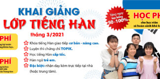 Khai giảng các khóa học tiếng Hàn vào 03/2021